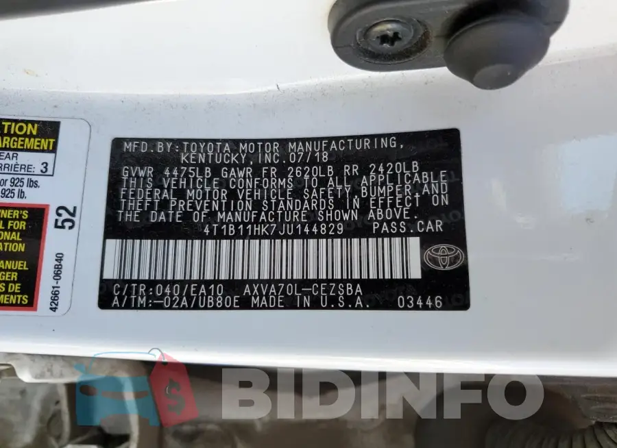 4T1B11HK7JU144829 Photo# 12