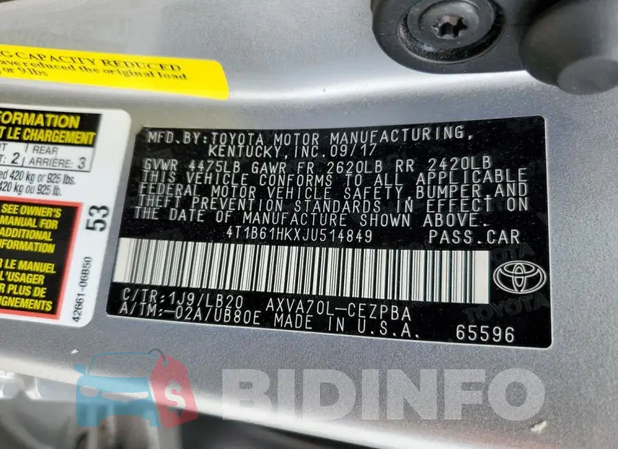 4T1B61HKXJU514849 Photo# 12