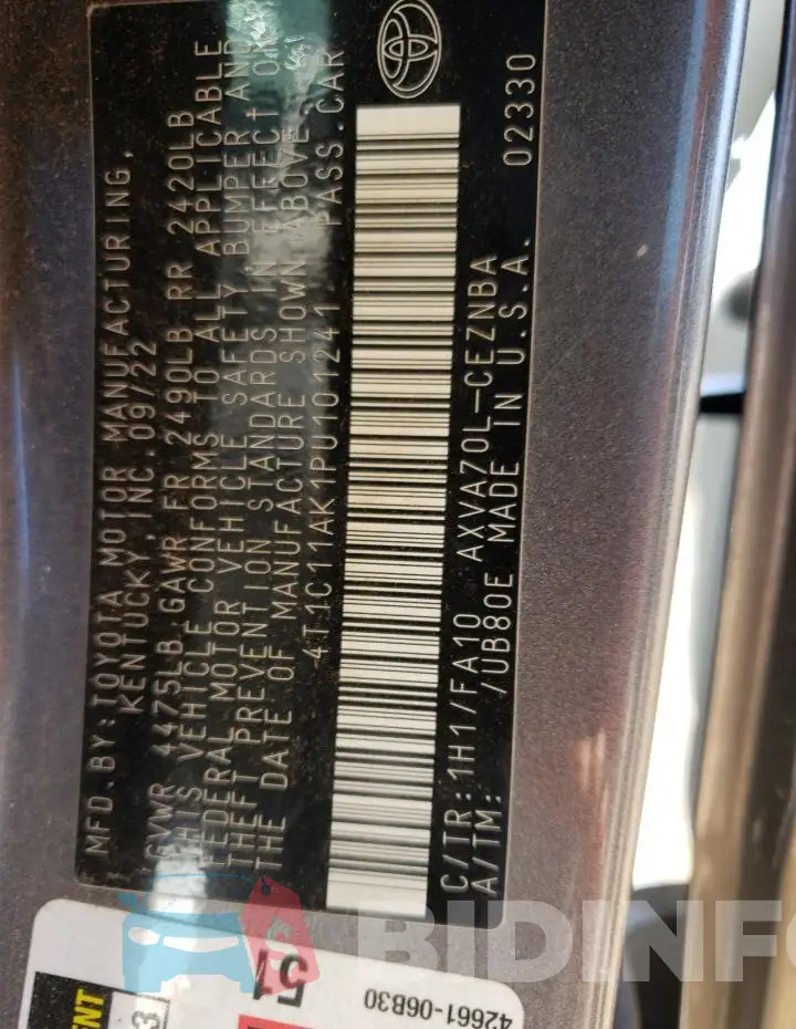 4T1C11AK1PU101241 Photo# 12
