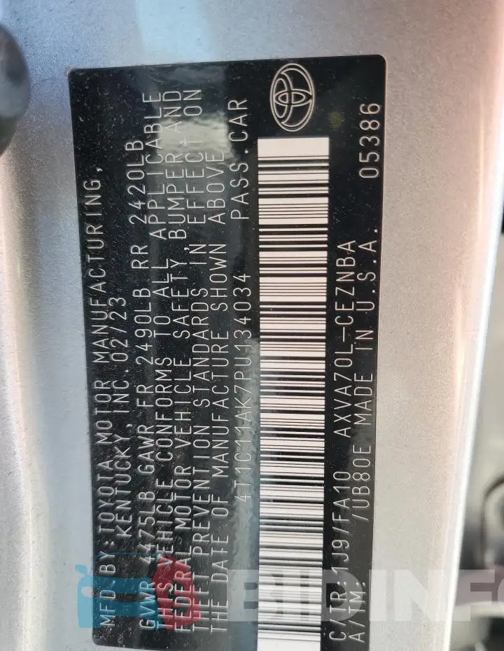4T1C11AK7PU134034 Photo# 12