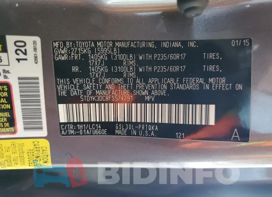 5TDYK3DC8FS574791 Photo# 13