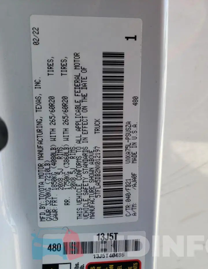 5TFLA5DB2NX012197 Photo# 12