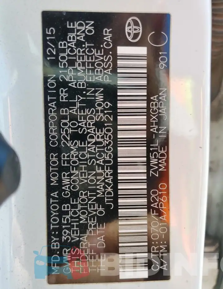 JTDKARFU5G3501219 Photo# 13