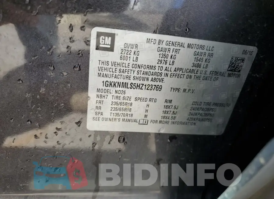 1GKKNMLS5HZ123769 Photo# 13