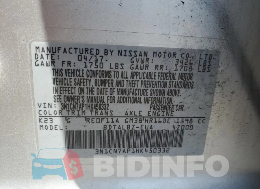 3N1CN7AP1HK450332 Photo# 12