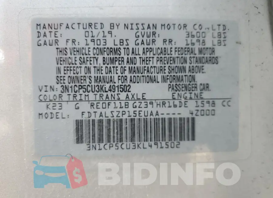 3N1CP5CU3KL491502 Photo# 13
