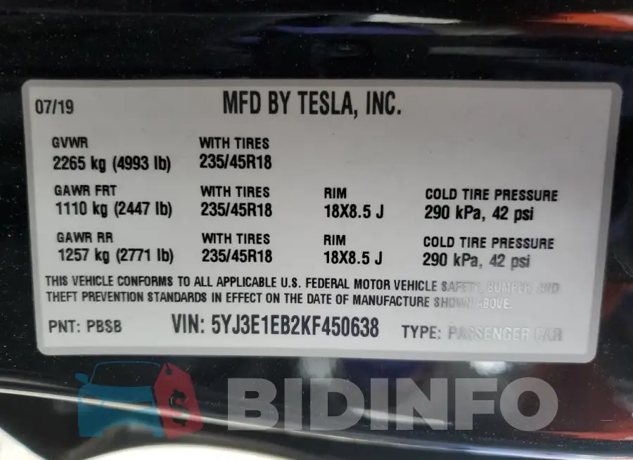 5YJ3E1EB2KF450638 Photo# 12