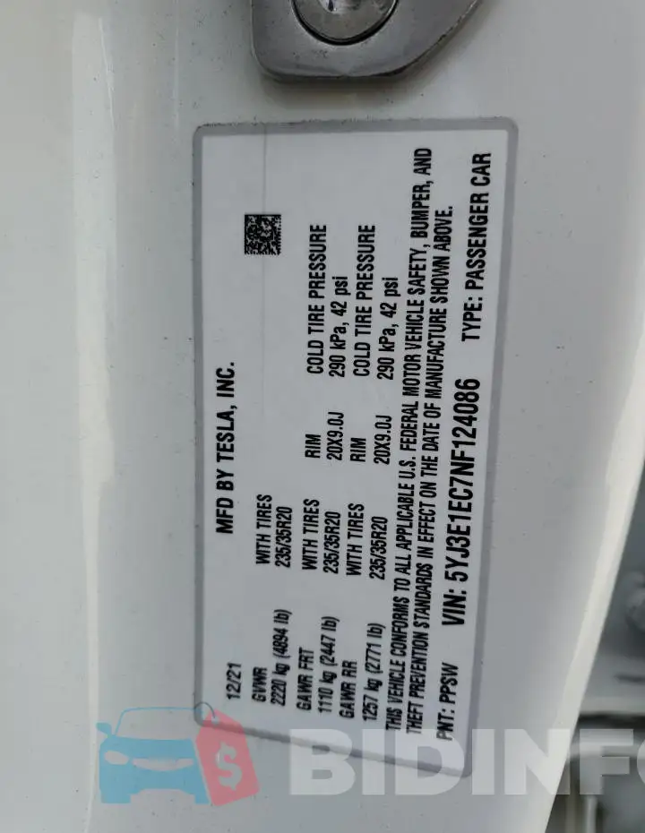 5YJ3E1EC7NF124086 Photo# 13