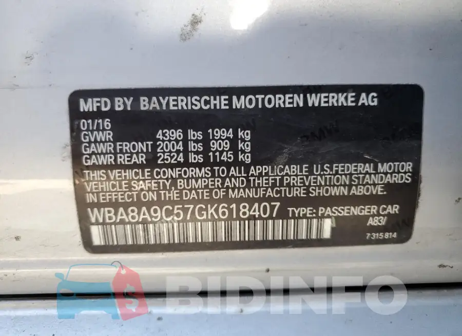 WBA8A9C57GK618407 Photo# 12