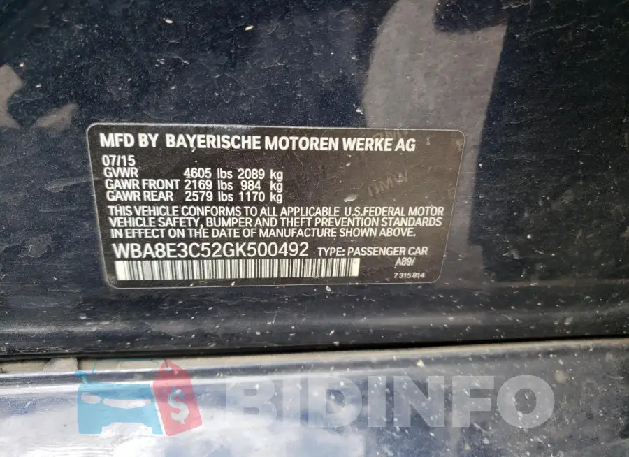 WBA8E3C52GK500492 Photo# 12