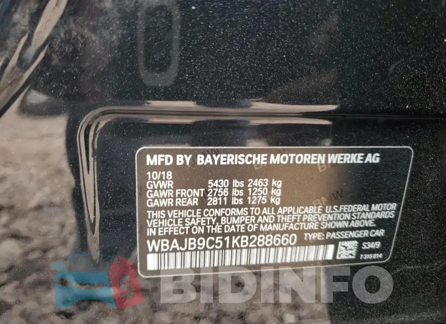 WBAJB9C51KB288660 Photo# 12