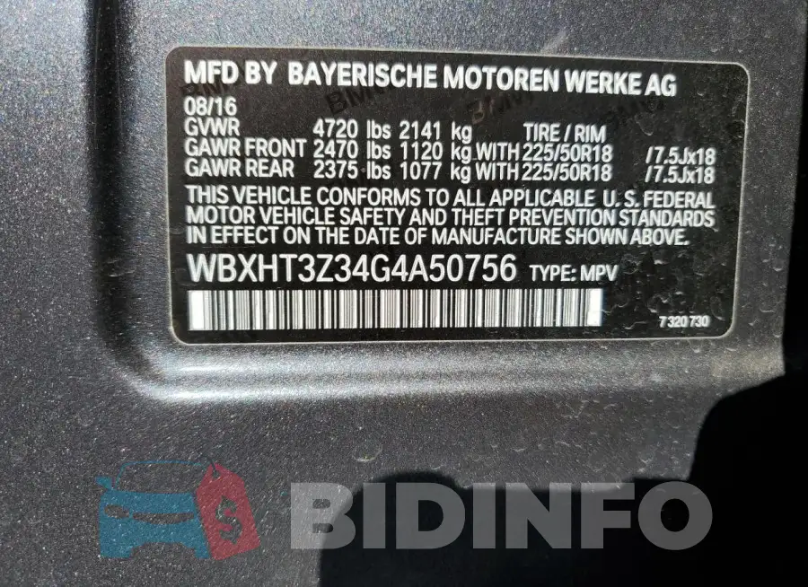 WBXHT3Z34G4A50756 Photo# 12