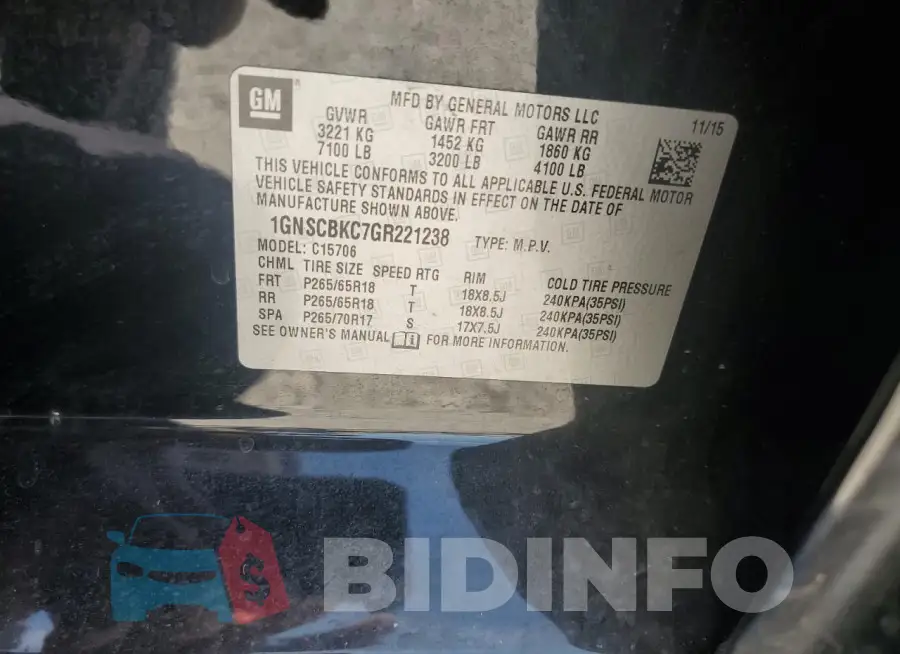 1GNSCBKC7GR221238 Photo# 13