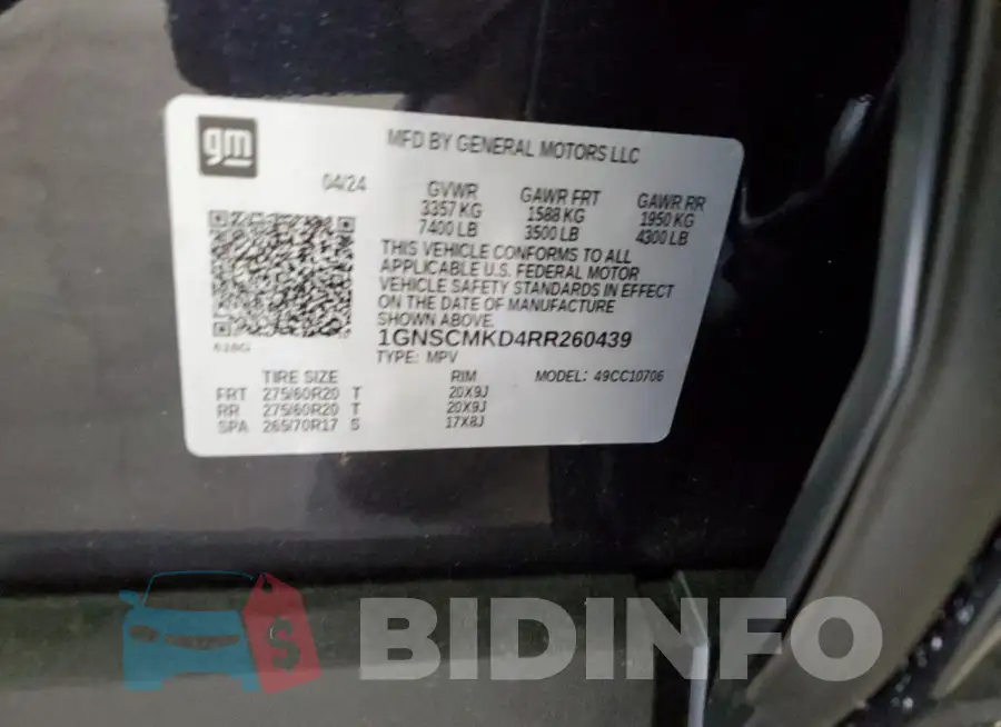 1GNSCMKD4RR260439 Photo# 13