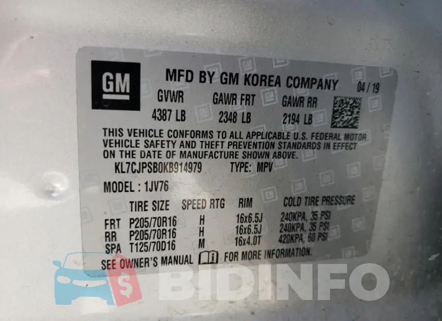 KL7CJPSB0KB914979 Photo# 13
