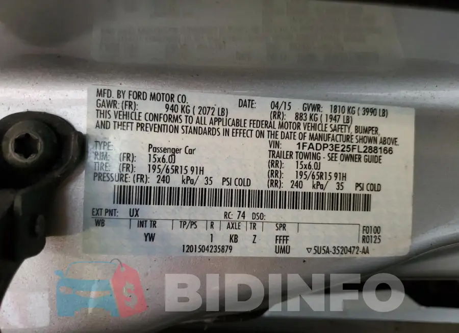 1FADP3E25FL288166 Photo# 13