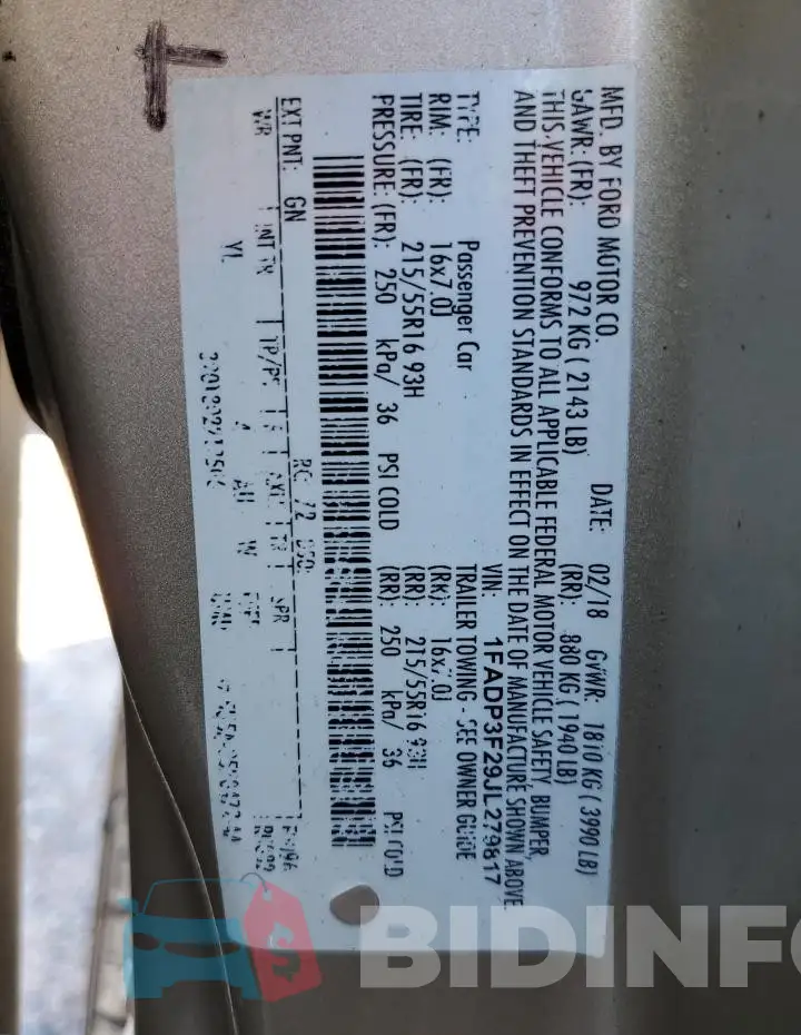 1FADP3F29JL279817 Photo# 13