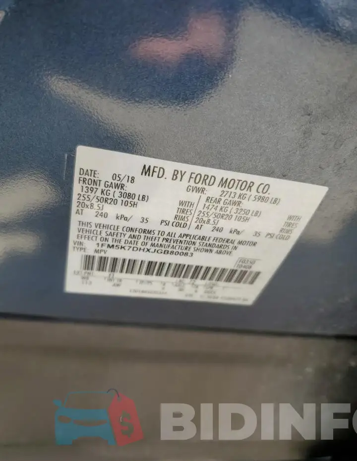1FM5K7DHXJGB80083 Photo# 14