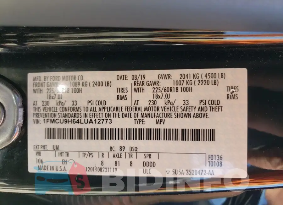 1FMCU9H64LUA12773 Photo# 14