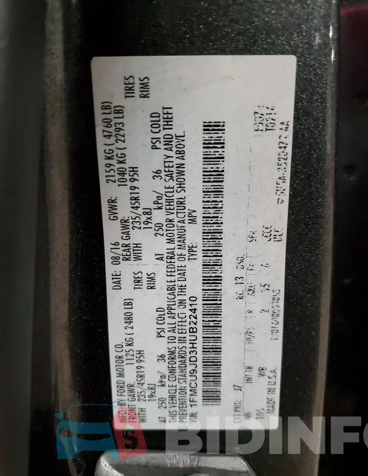 1FMCU9JD3HUB22410 Photo# 13