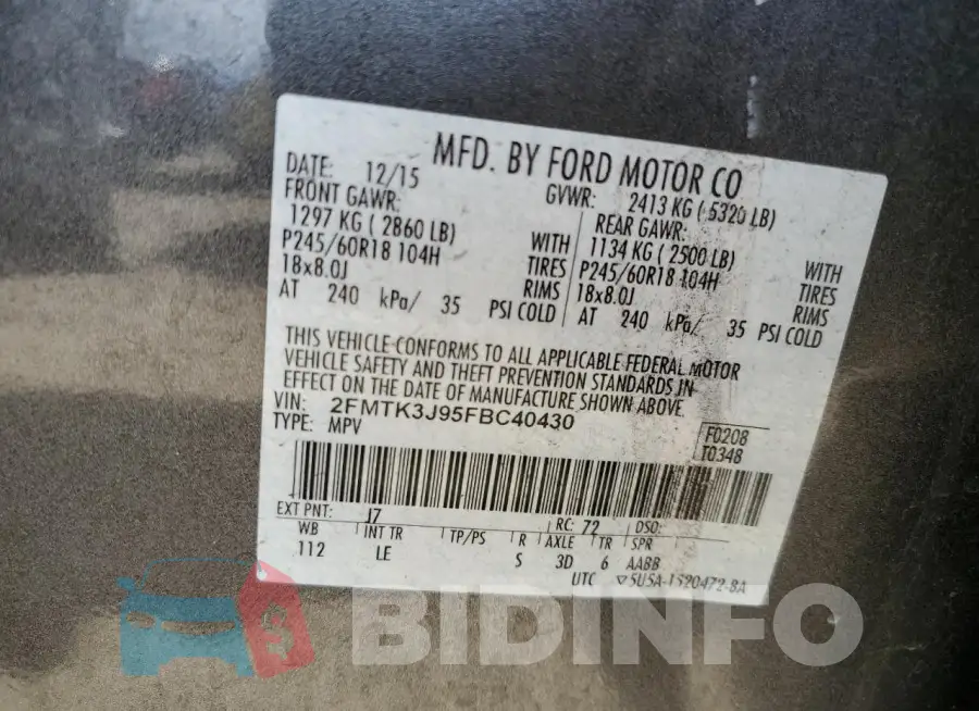 2FMTK3J95FBC40430 Photo# 12