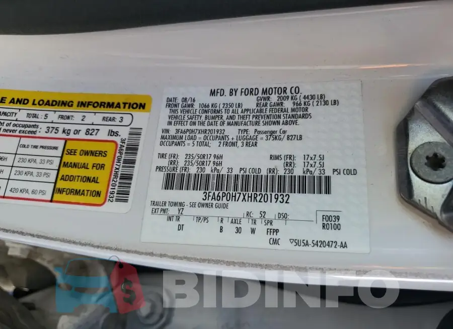 3FA6P0H7XHR201932 Photo# 12