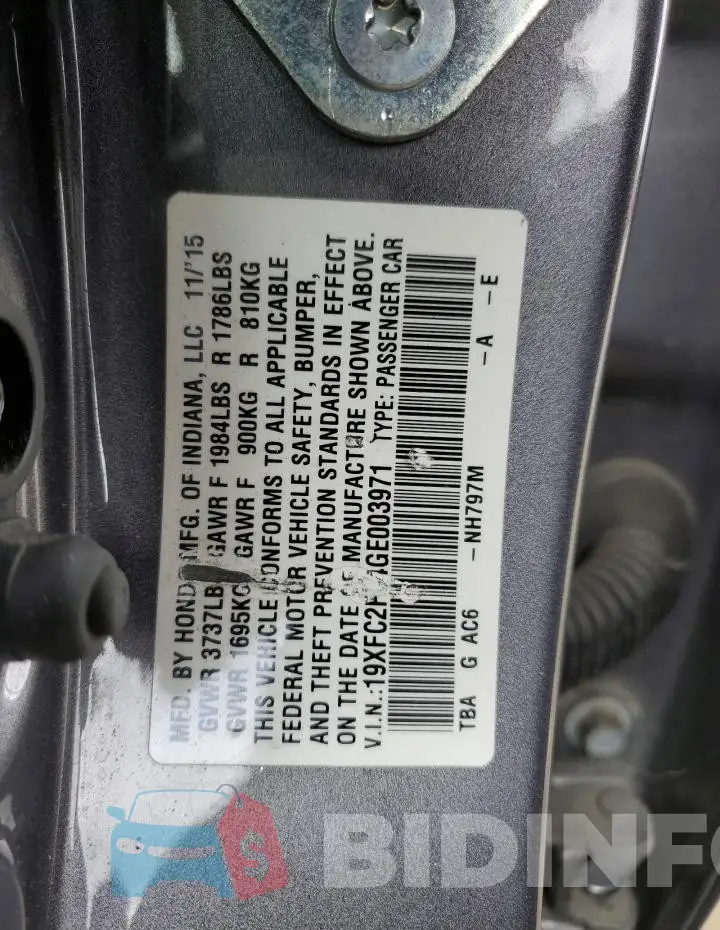19XFC2F54GE003971 Photo# 12