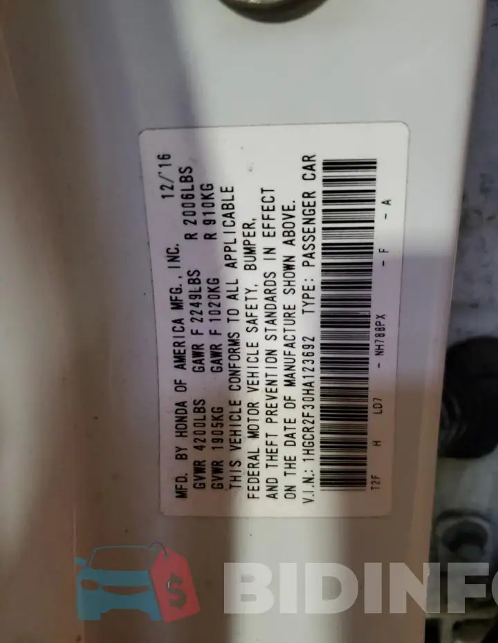 1HGCR2F30HA123692 Photo# 12