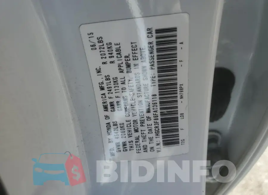 1HGCR3F86FA036118 Photo# 12