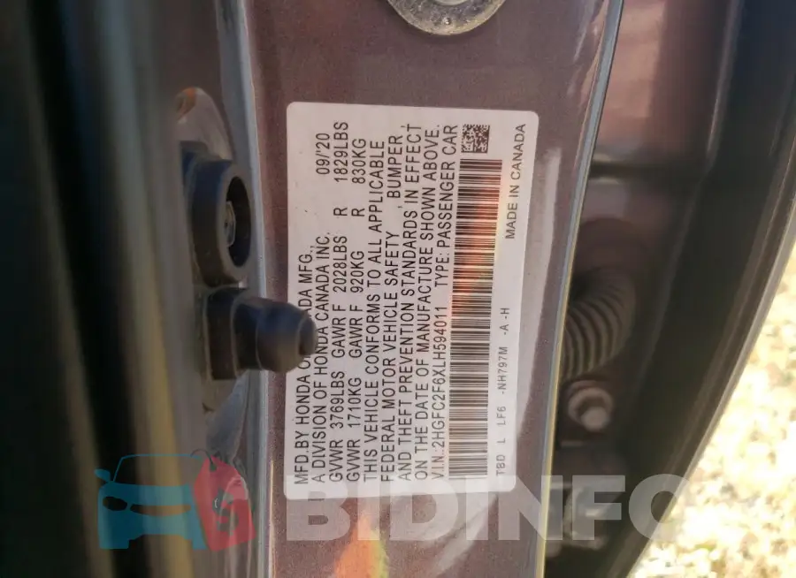 2HGFC2F6XLH594011 Photo# 12