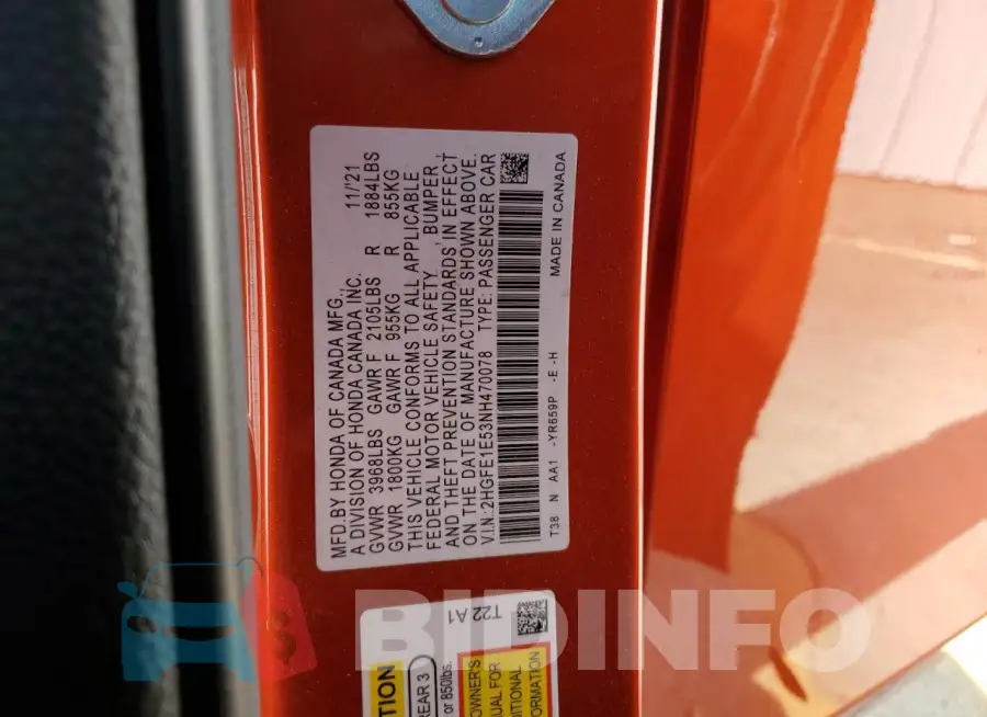 2HGFE1E53NH470078 Photo# 13