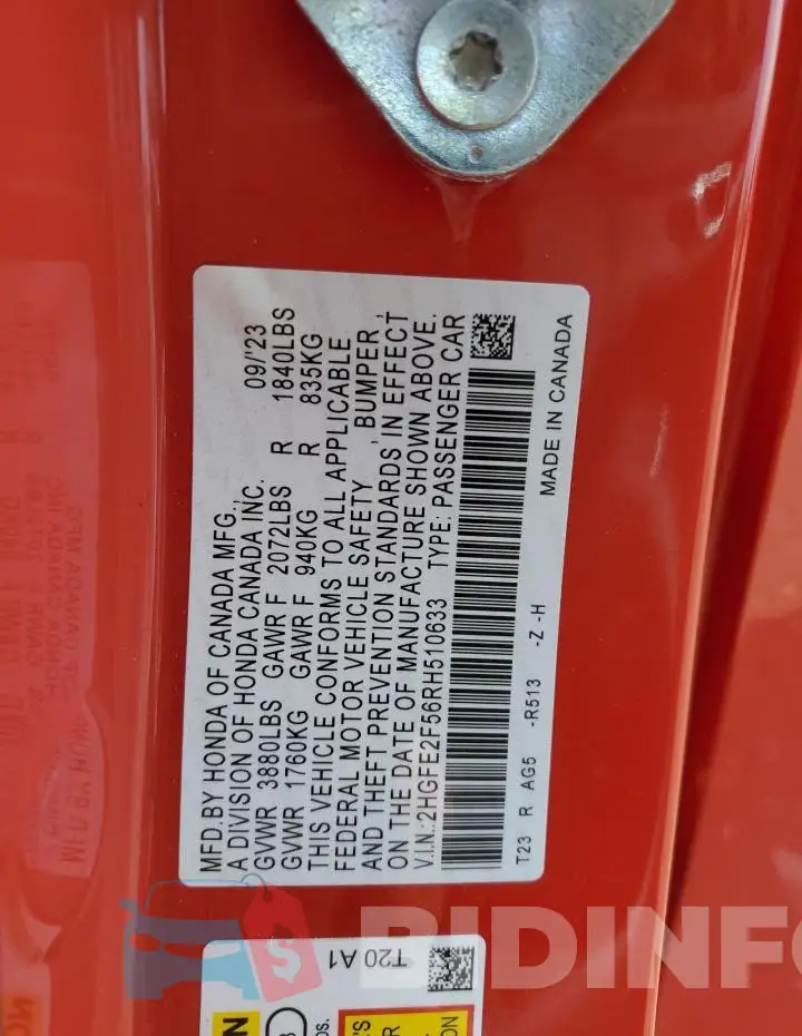 2HGFE2F56RH510633 Photo# 12