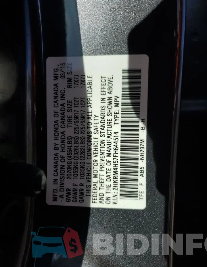 2HKRM4H57FH644514 Photo# 13