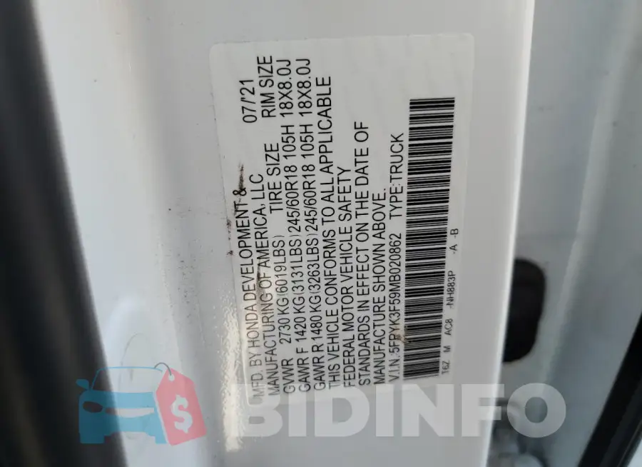5FPYK3F59MB020862 Photo# 12
