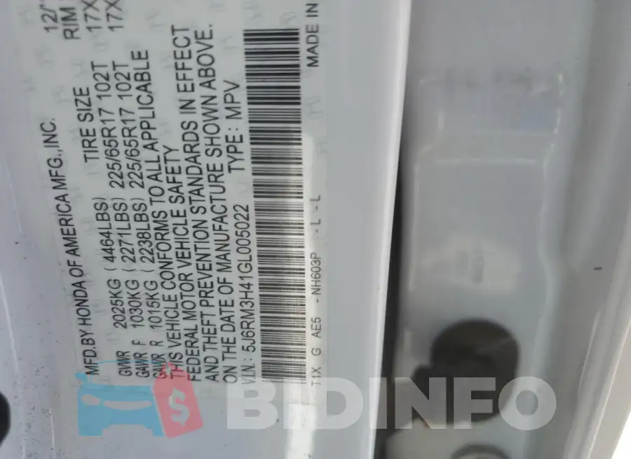 5J6RM3H41GL005022 Photo# 13