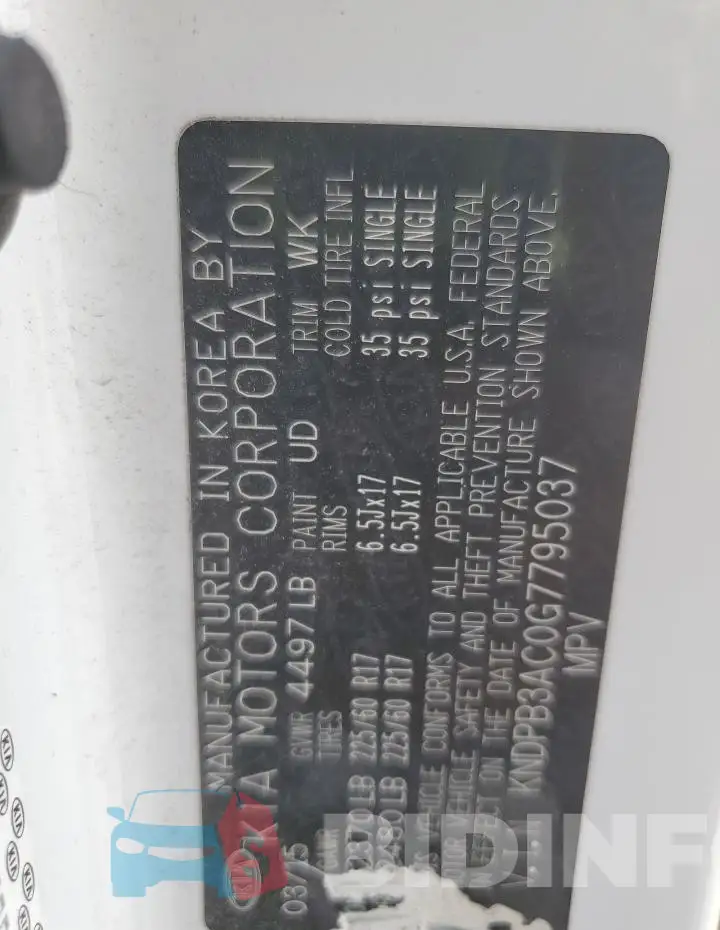 KNDPB3AC0G7795037 Photo# 13