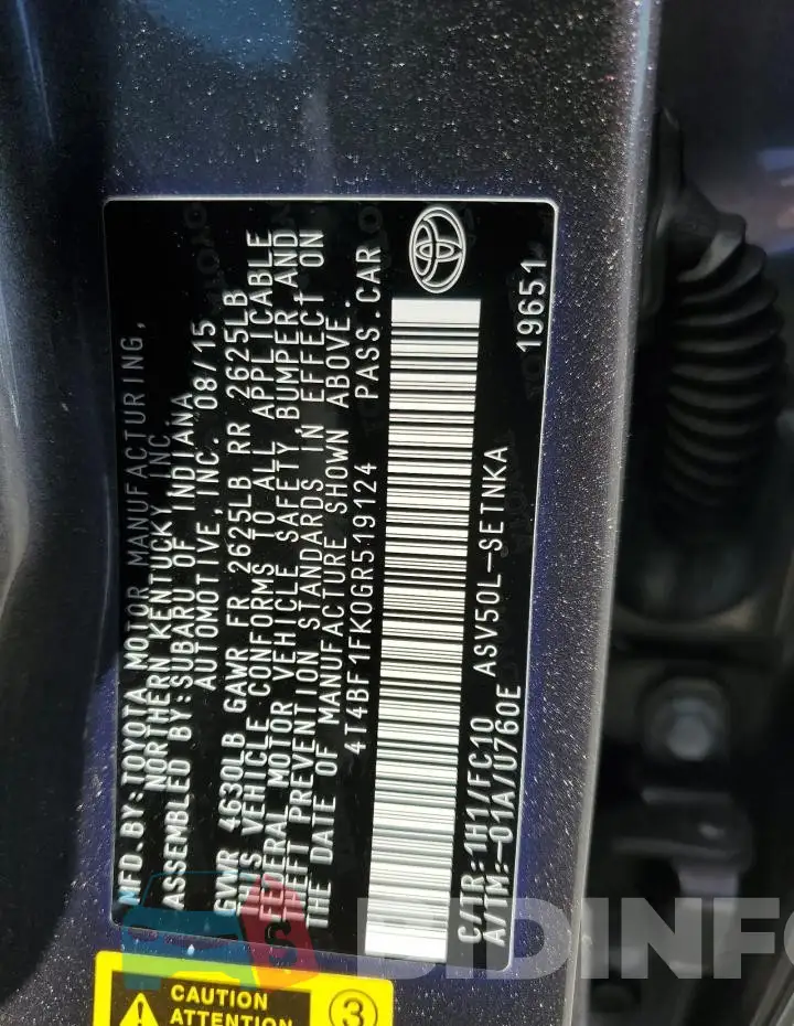 4T4BF1FK0GR519124 Photo# 12