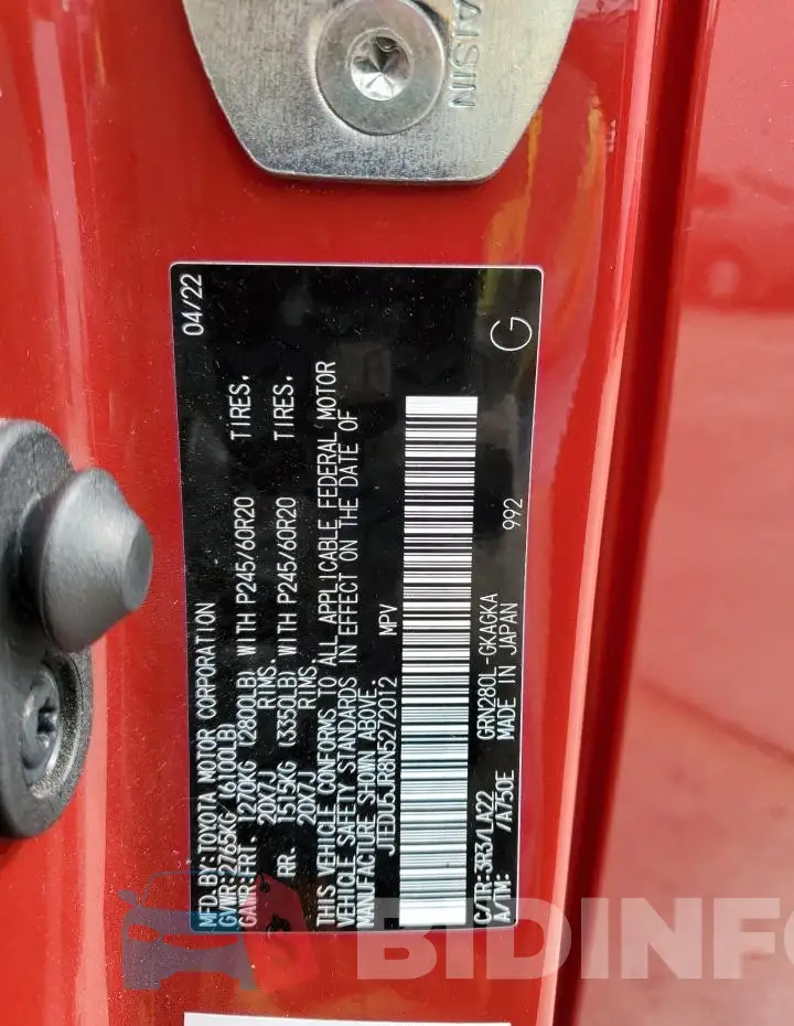JTEDU5JR8N5272012 Photo# 14