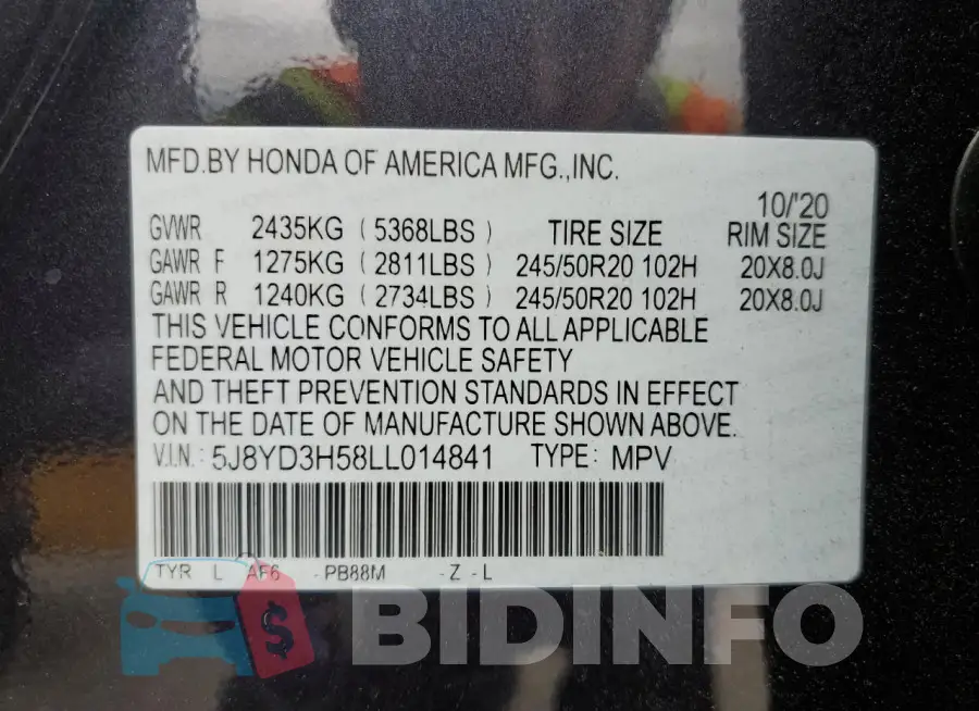 5J8YD3H58LL014841 Photo# 12
