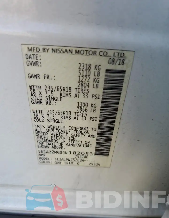 5N1AZ2MG0JN182053 Photo# 12