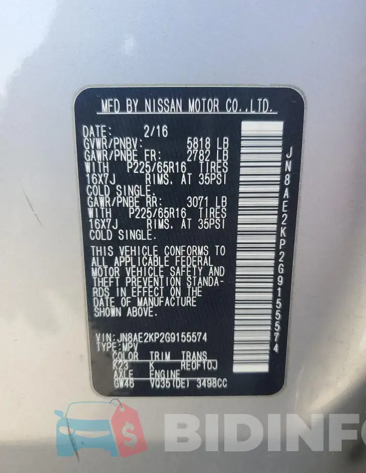 JN8AE2KP2G9155574 Photo# 13