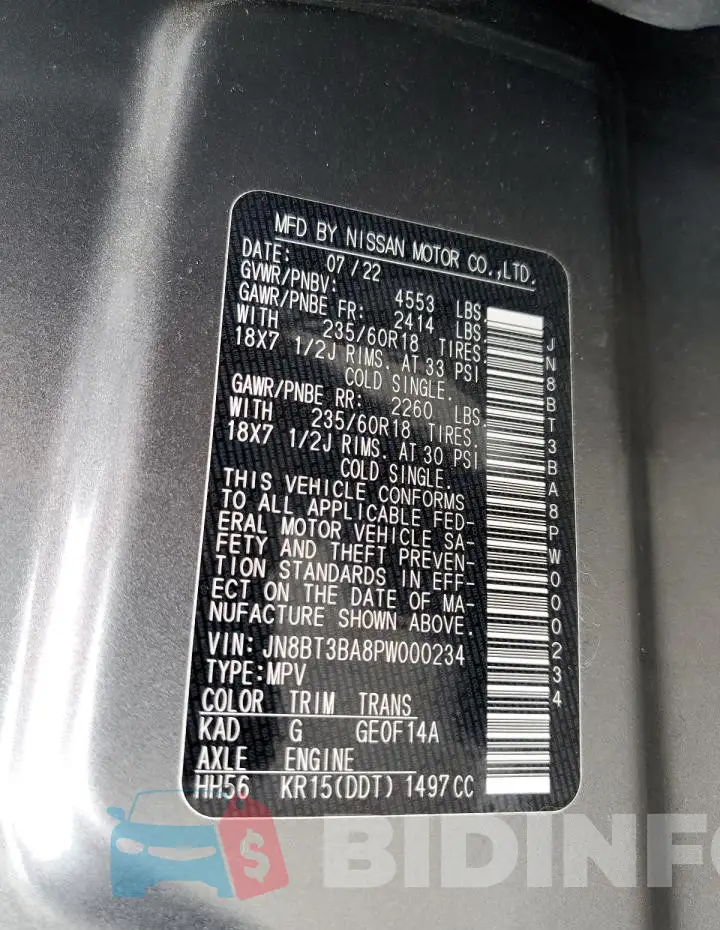 JN8BT3BA8PW000234 Photo# 14