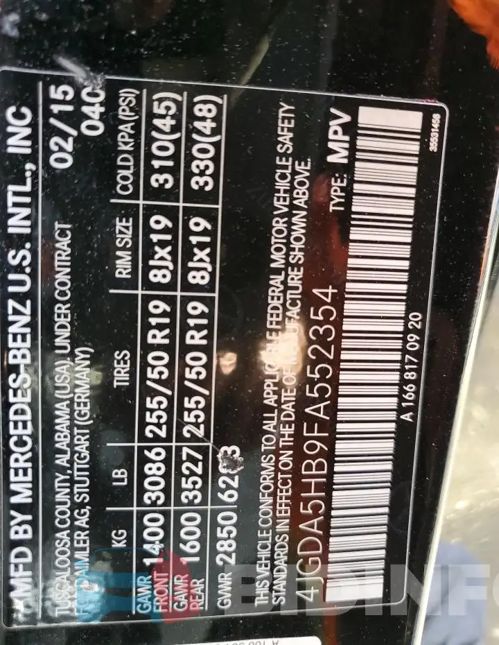 4JGDA5HB9FA552354 Photo# 13