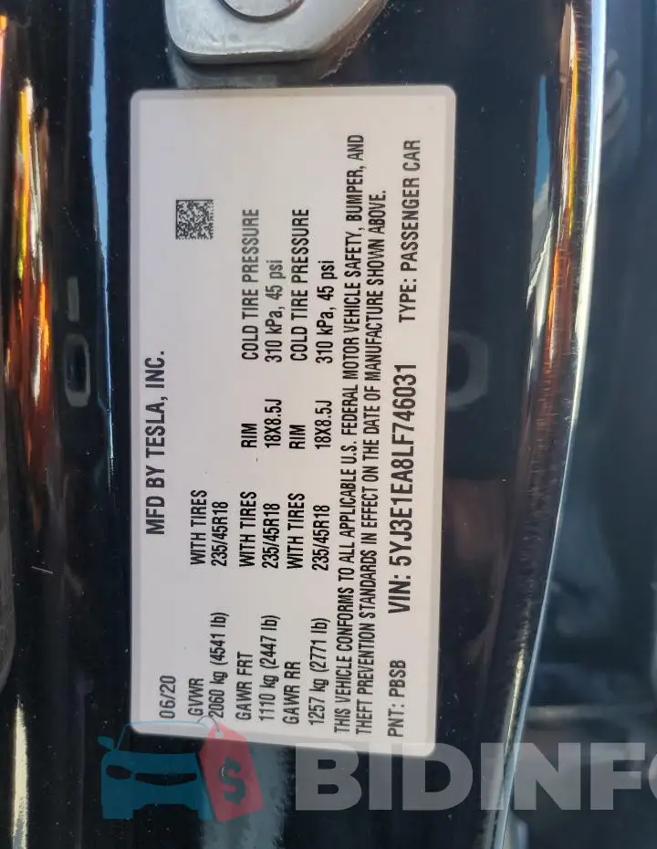 5YJ3E1EA8LF746031 Photo# 13