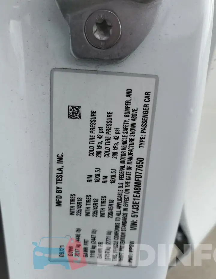 5YJ3E1EA8MF077650 Photo# 12