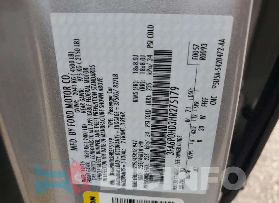 3FA6P0HD3HR275179 Photo# 12