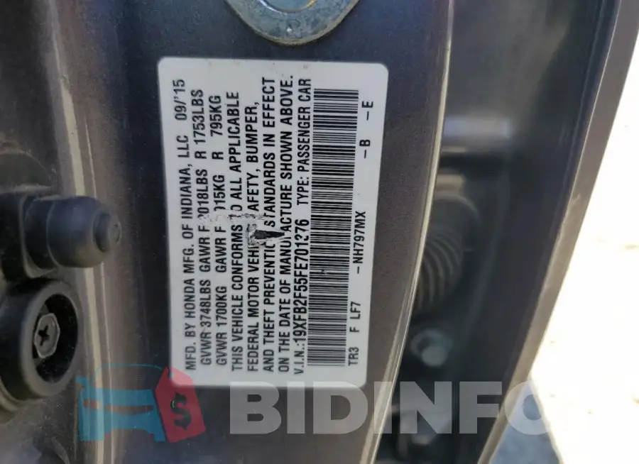 19XFB2F55FE701376 Photo# 12