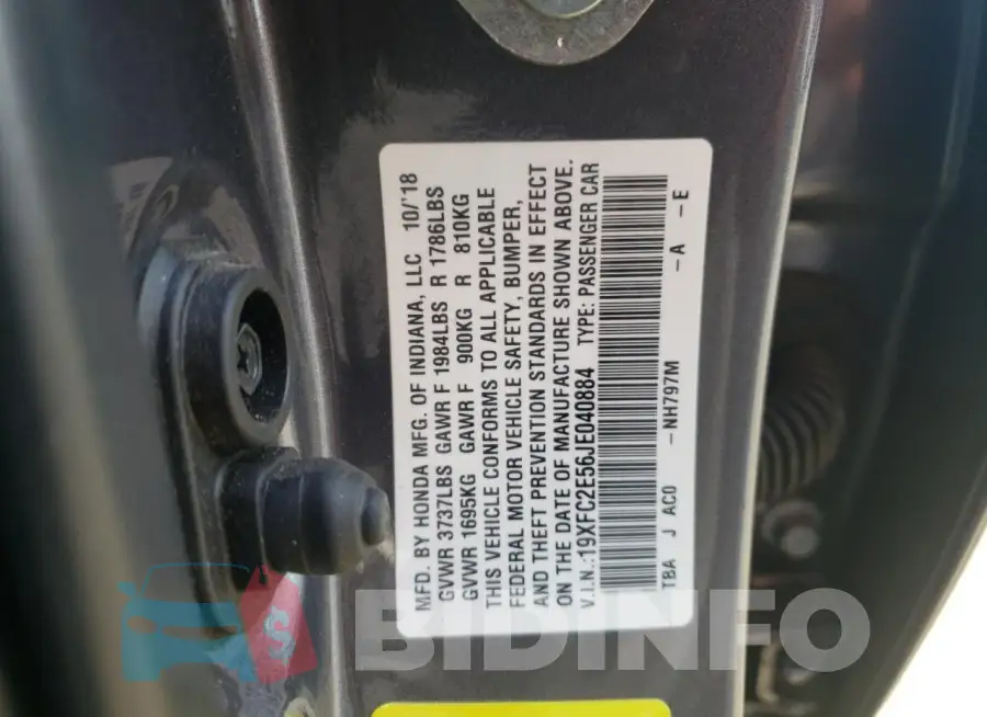 19XFC2E56JE040884 Photo# 12