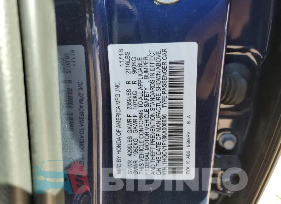 1HGCV1F18KA008656 Photo# 12