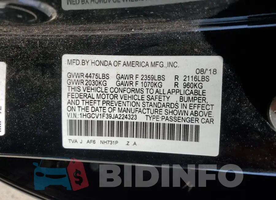1HGCV1F39JA224323 Photo# 13